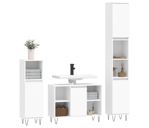 Juego de muebles de baño 3 pzas madera contrachapada blanco