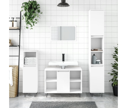 Juego de muebles de baño 3 pzas madera contrachapada blanco