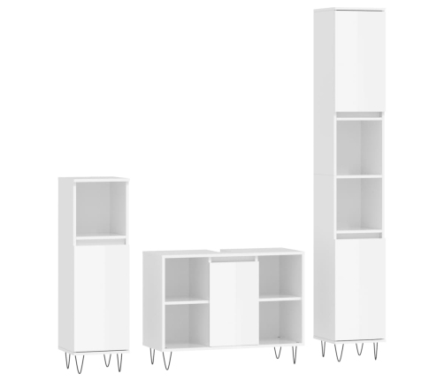 Set muebles de baño 3 piezas madera contrachapada blanco brillo