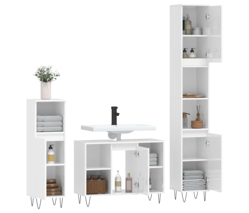 Set muebles de baño 3 piezas madera contrachapada blanco brillo