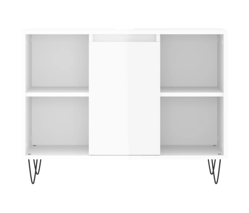 Set muebles de baño 3 piezas madera contrachapada blanco brillo