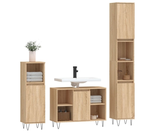 Set de muebles de baño 3 pzas madera contrachapada roble Sonoma