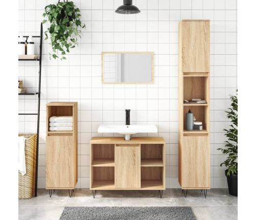 Set de muebles de baño 3 pzas madera contrachapada roble Sonoma