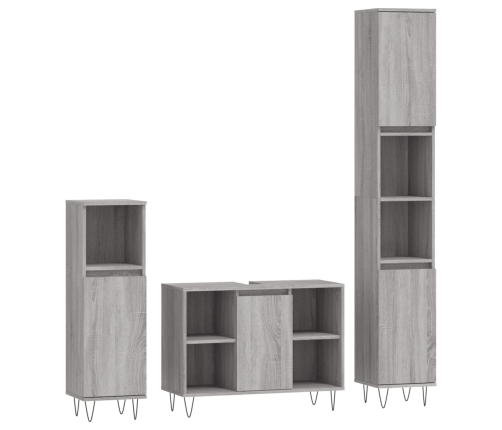 Set de muebles de baño 3 pzas madera contrachapada gris sonoma