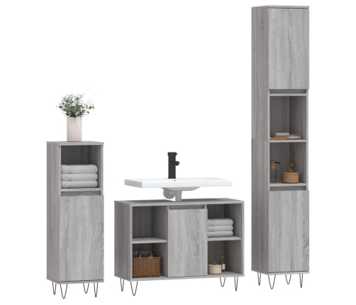 Set de muebles de baño 3 pzas madera contrachapada gris sonoma