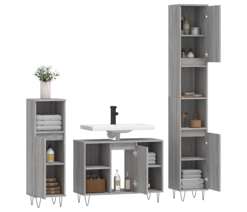 Set de muebles de baño 3 pzas madera contrachapada gris sonoma