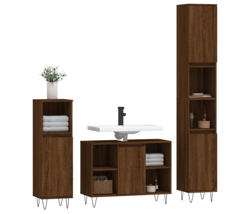 Set de muebles baño 3 pzas madera contrachapada roble marrón