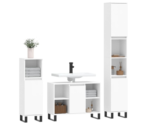 Juego de muebles de baño 3 pzas madera contrachapada blanco