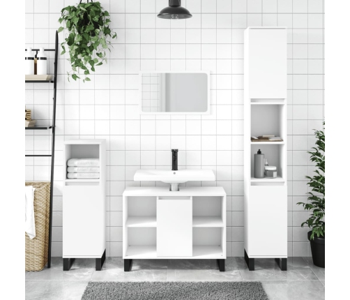 Juego de muebles de baño 3 pzas madera contrachapada blanco