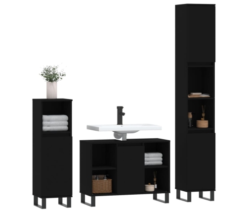 Juego de muebles de baño 3 pzas madera contrachapada negro