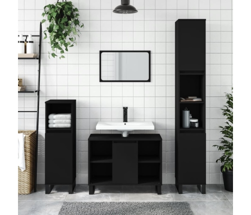 Juego de muebles de baño 3 pzas madera contrachapada negro