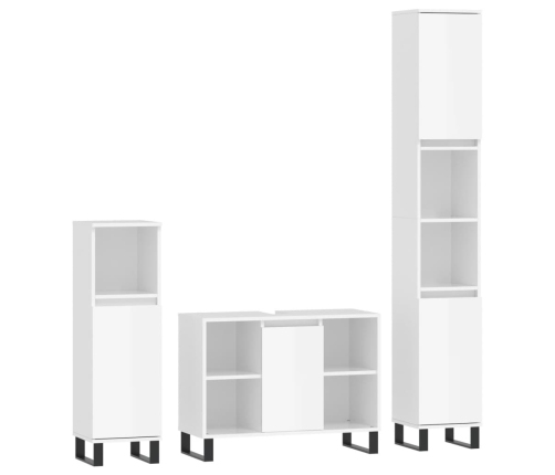 Set muebles de baño 3 piezas madera contrachapada blanco brillo