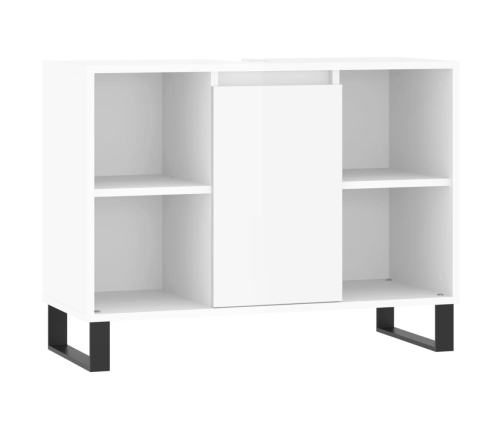 Set muebles de baño 3 piezas madera contrachapada blanco brillo