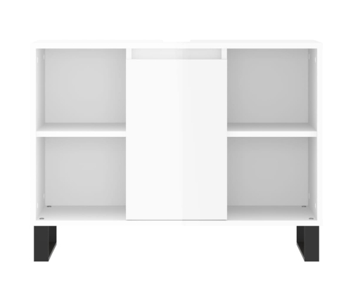 Set muebles de baño 3 piezas madera contrachapada blanco brillo