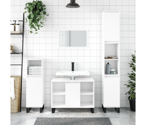 Set muebles de baño 3 piezas madera contrachapada blanco brillo