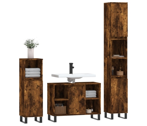 Set de muebles baño 3 pzas madera contrachapada roble ahumado