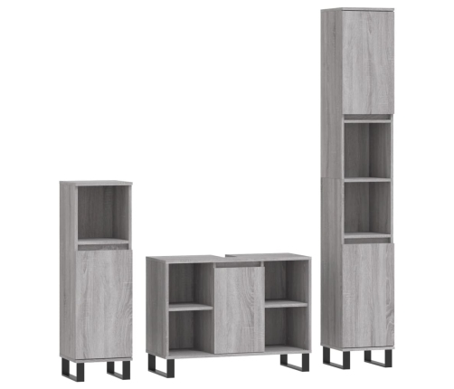 Set de muebles de baño 3 pzas madera contrachapada gris sonoma