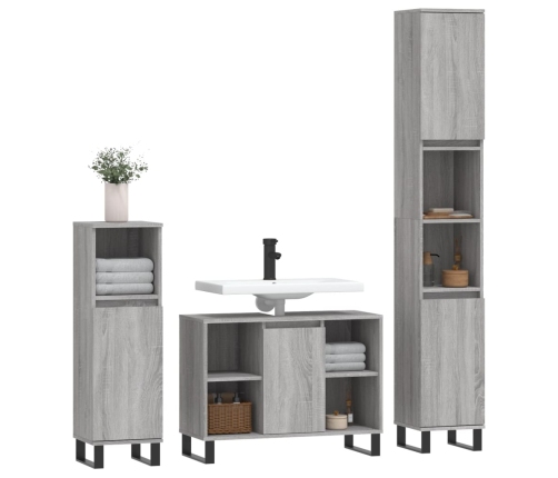 Set de muebles de baño 3 pzas madera contrachapada gris sonoma