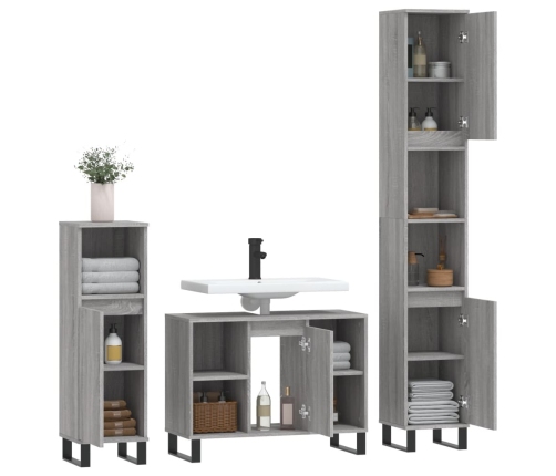 Set de muebles de baño 3 pzas madera contrachapada gris sonoma