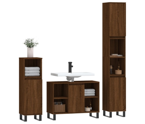 Set de muebles baño 3 pzas madera contrachapada roble marrón