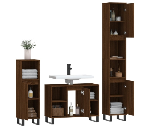 Set de muebles baño 3 pzas madera contrachapada roble marrón