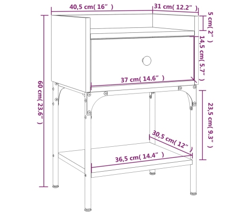 Mesita de noche madera de ingeniería roble Sonoma 40,5x31x60 cm