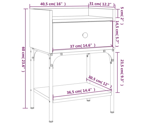 Mesita de noche madera de ingeniería roble ahumado 40,5x31x60cm