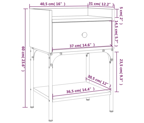 vidaXL Mesita noche 2 uds madera ingeniería roble ahumado 40,5x31x60cm