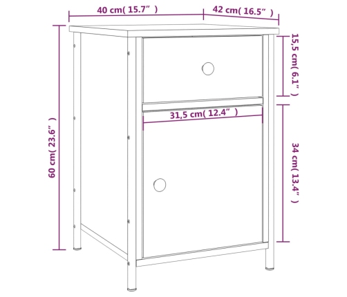 vidaXL Mesita de noche madera contrachapada negro 40x42x60 cm