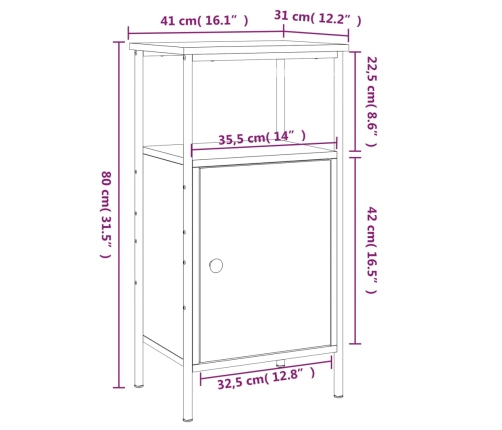 Mesita de noche madera de ingeniería roble marrón 41x31x80 cm