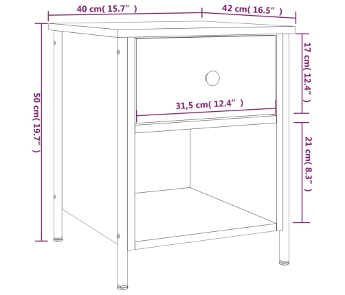 Mesita de noche madera de ingeniería negro 40x42x50 cm