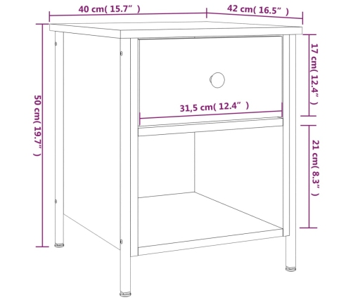 Mesitas de noche 2 uds madera de ingeniería negro 40x42x50 cm