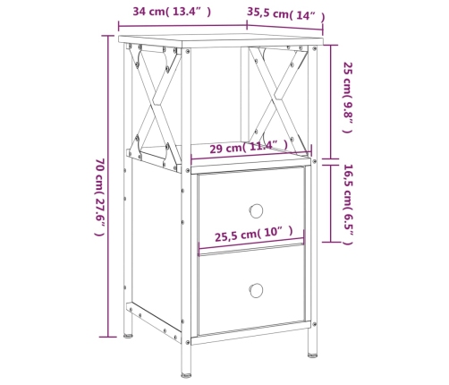 Mesitas de noche 2 uds madera de ingeniería negro 34x35,5x70 cm