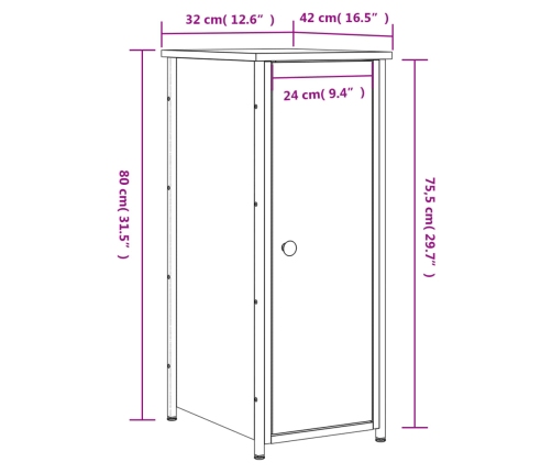 Mesita de noche madera de ingeniería roble ahumado 32x42x80 cm