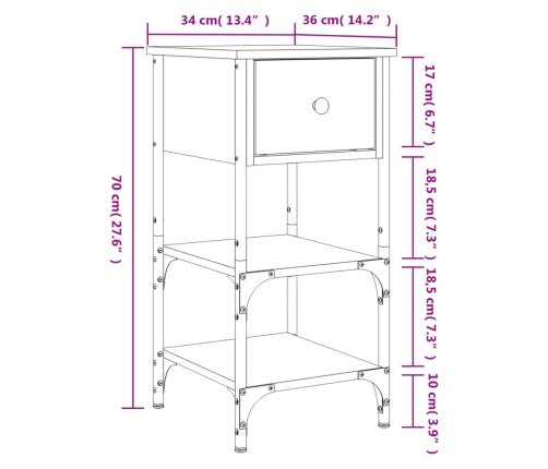 Mesitas de noche 2 uds madera de ingeniería negro 34x36x70 cm