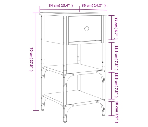 Mesita de noche madera de ingeniería roble ahumado 34x36x70 cm