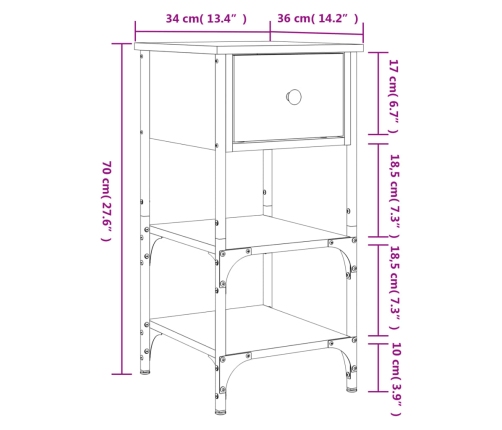 vidaXL Mesitas noche 2 uds madera ingeniería gris Sonoma 34x36x70 cm