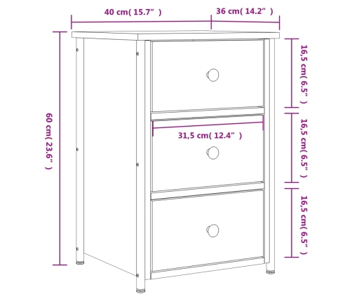 Mesitas noche 2 uds madera ingeniería roble Sonoma 40x36x60 cm