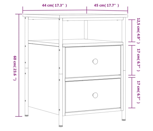 vidaXL Mesitas noche 2 uds madera ingeniería roble Sonoma 44x45x60 cm