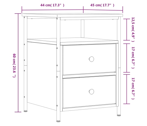 vidaXL Mesitas noche 2 uds madera ingeniería gris Sonoma 44x45x60 cm