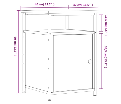 Mesita de noche madera contrachapada roble ahumado 40x42x60 cm