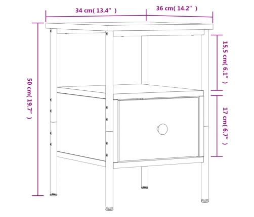 Mesita de noche madera de ingeniería negro 34x36x50 cm