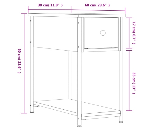 Mesita de noche madera de ingeniería marrón roble 30x60x60 cm