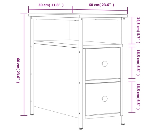 vidaXL Mesita de noche madera de ingeniería negro 30x60x60 cm