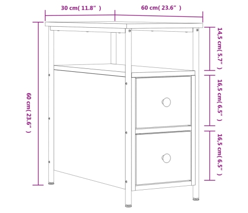 Mesitas noche 2 uds madera ingeniería marrón roble 30x60x60 cm