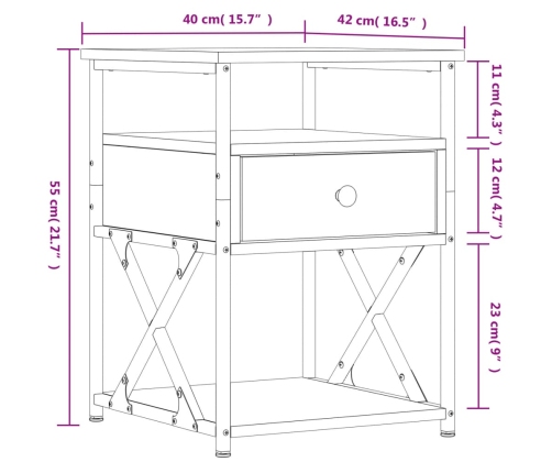 vidaXL Mesita de noche madera de ingeniería negro 40x42x55 cm