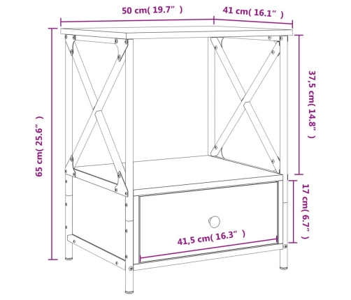 Mesita de noche madera de ingeniería negra 50x41x65 cm