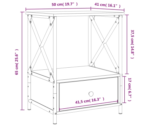 Mesita de noche madera de ingeniería roble ahumado 50x41x65 cm