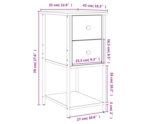 vidaXL Mesita de noche madera de ingeniería negro 32x42x70 cm