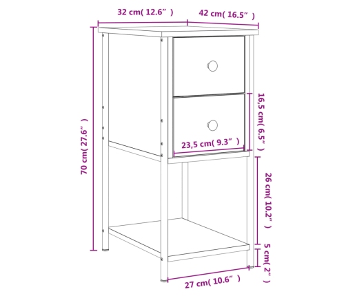 vidaXL Mesitas noche 2 uds madera ingeniería roble Sonoma 32x42x70 cm